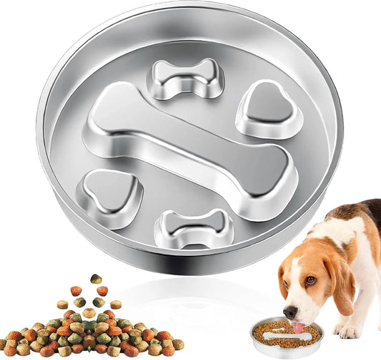 Anti-Choke Dog Bowl, 304 Stainless Steel Slow Feeder with Non-Slip Base, 22cm for Small & Medium Pets - Bond Well Supplies