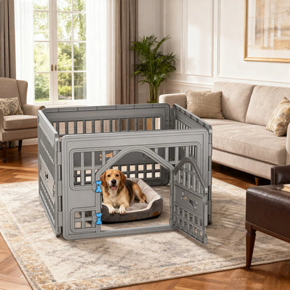 Foldable Plastic Dog Playpen, 4-Panel Pet Exercise Fence for Small & Medium Dogs, Indoor Outdoor