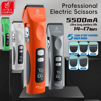 Fenice Professional Cordless Pet Hair Clipper, Rechargeable Low-Noise Grooming Trimmer & Shaver Kit