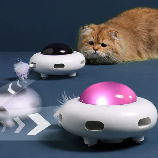 Automatic Rotating UFO Cat Toy, Smart Interactive Turntable with Cat Stick for Cats & Kittens - Bond Well Supplies