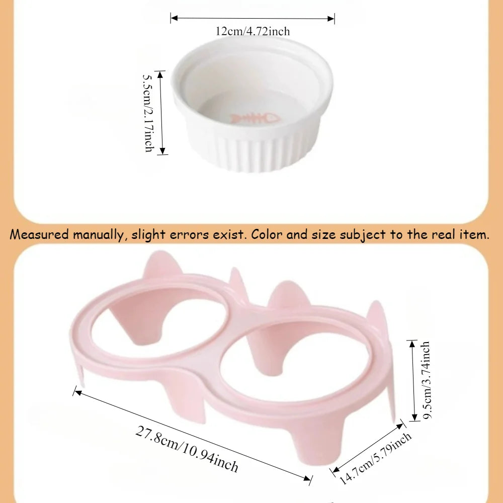 Ceramic Tilted Cat & Dog Feeding Bowl, Separate Food & Water Dishes with Stable Anti-Tip Design - Bond Well Supplies
