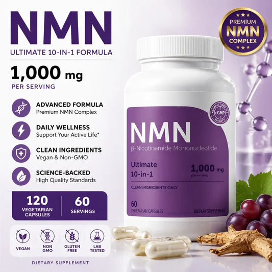 NMN 1000mg Daily Wellness Supplement with Resveratrol, CoQ10 & Vitamin C, Vegan Clean Ingredient Formula - Bond Well Supplies