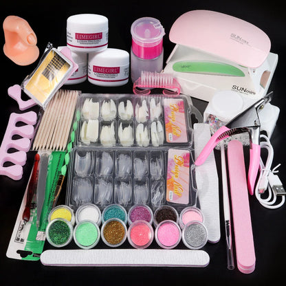 Professional Acrylic Nail Extension Kit, Powder & Liquid Monomer with Crystal Glitter, 3D Nail Tips & Art Tools - Bond Well Supplies