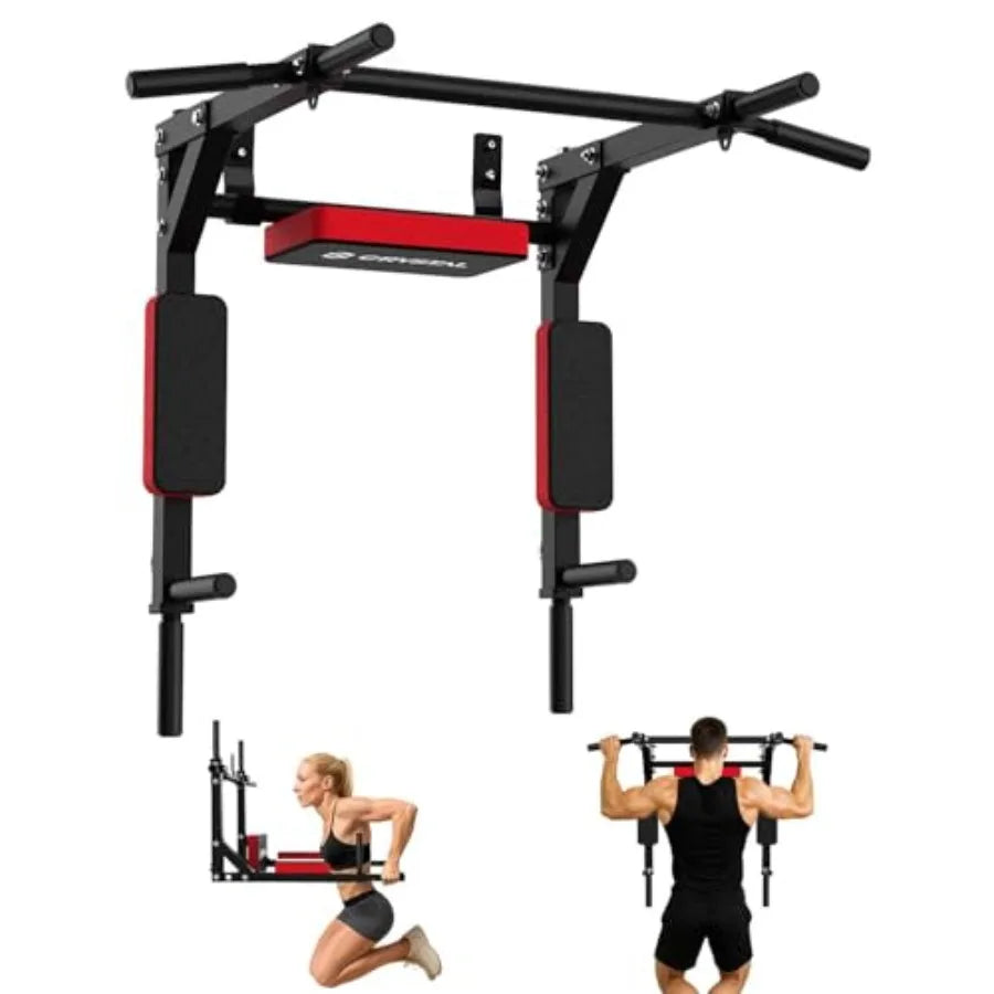 CRYSTAL FIT Heavy-Duty Wall-Mounted Chin-Up Bar, Pull-Up Bar & Dip Station, Supports up to 440 LBS