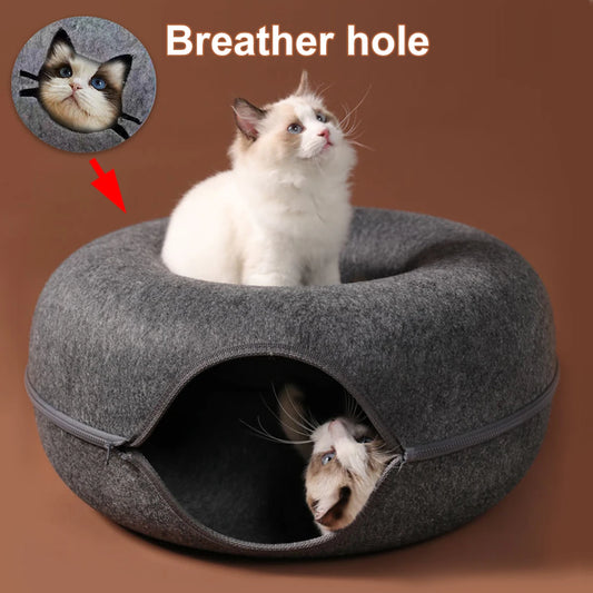 Interactive Felt Cat Bed, Round Tunnel Nest & Scratching House for Kittens - Bond Well Supplies