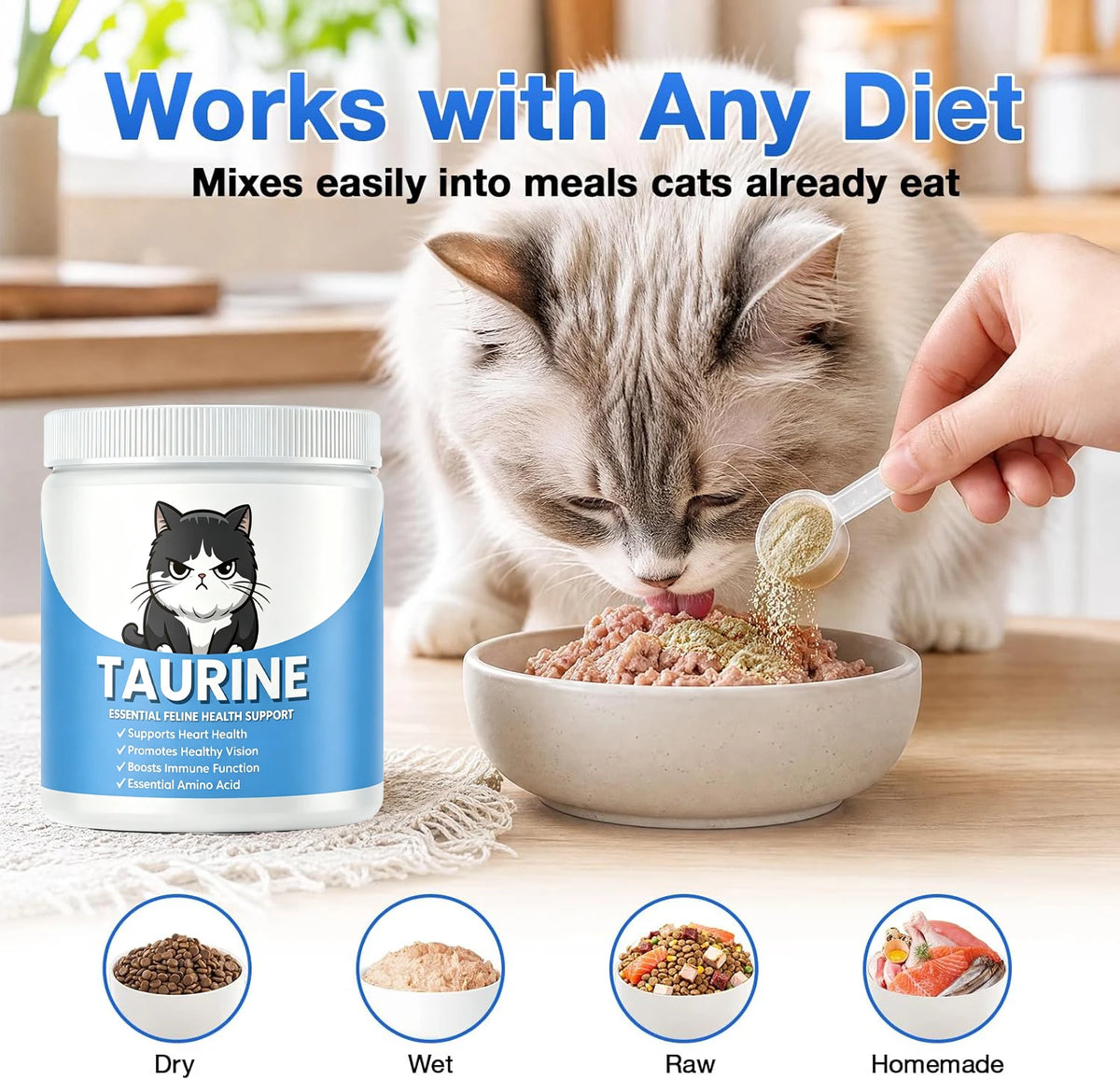 Cat Taurine Supplement Powder, Amino Acid Support for Heart & Vision Health, 100 Grams - Bond Well Supplies