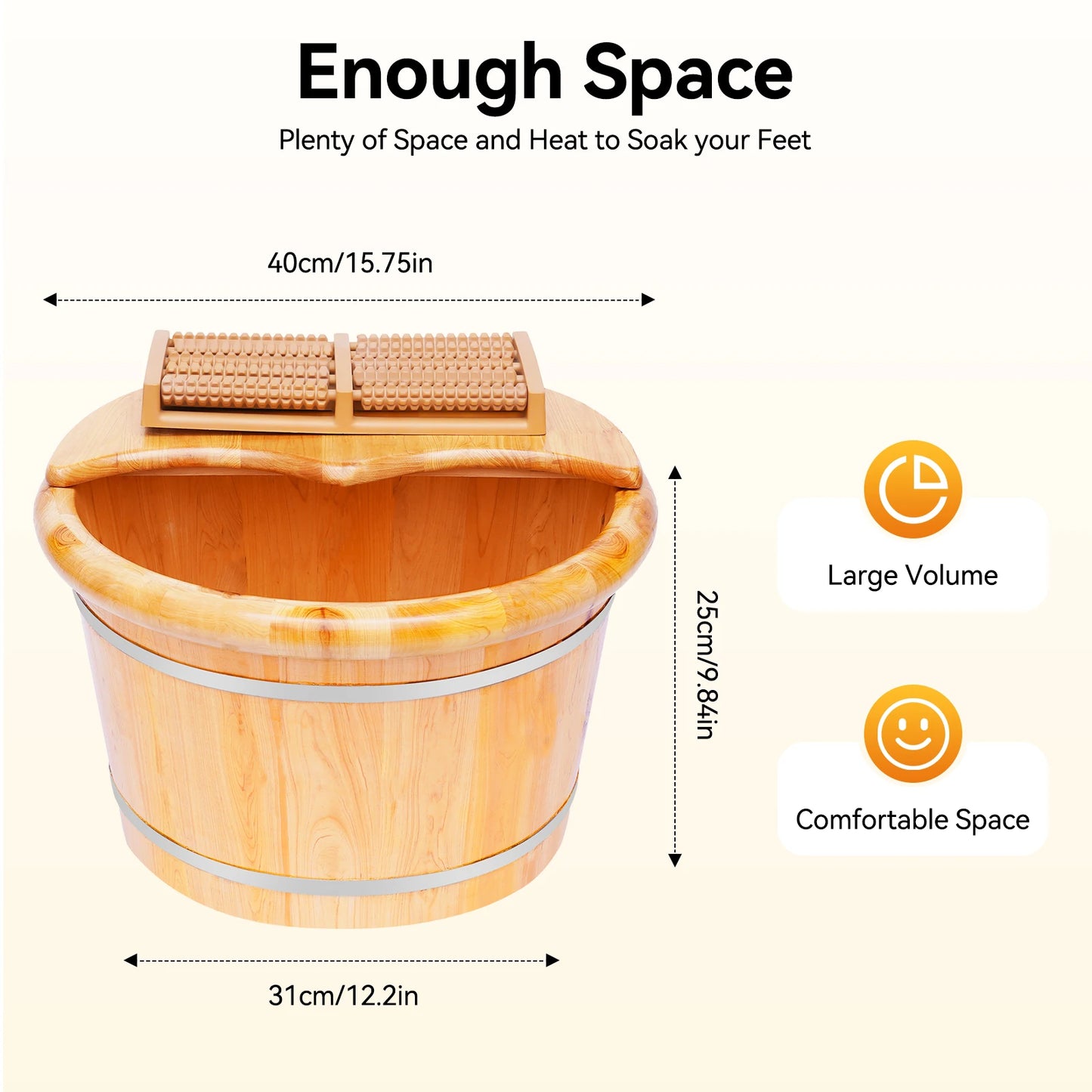 Freestanding Foot Bath Basin with Cedar Wood Finish, Foot Soaking Tub for Home Spa and Foot Care