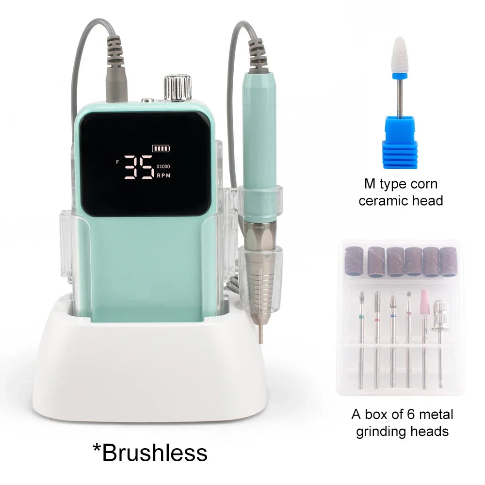 Rechargeable Brushless Nail Drill Machine, 35000RPM Cordless Electric Manicure Tool - Bond Well Supplies