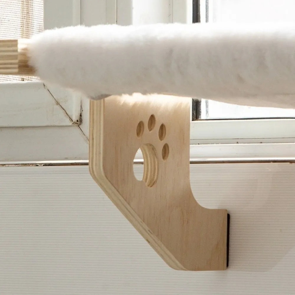 Cat Window Hammock, Durable Wooden Frame Hanging Bed with Paw Print Design for Indoor Cats - Bond Well Supplies
