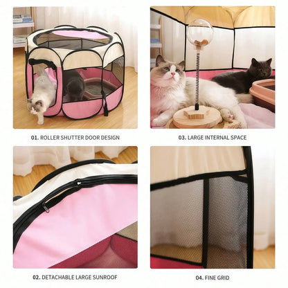 Portable Cat Cage & Dog Crate, Foldable Octagonal Playpen for Home and Travel