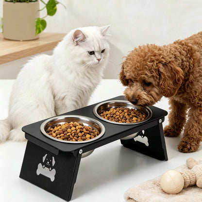 Elevated Cat & Dog Bowl, Stainless Steel Double Bowls with 15° Tilted Metal Bracket for Small Pets - Bond Well Supplies