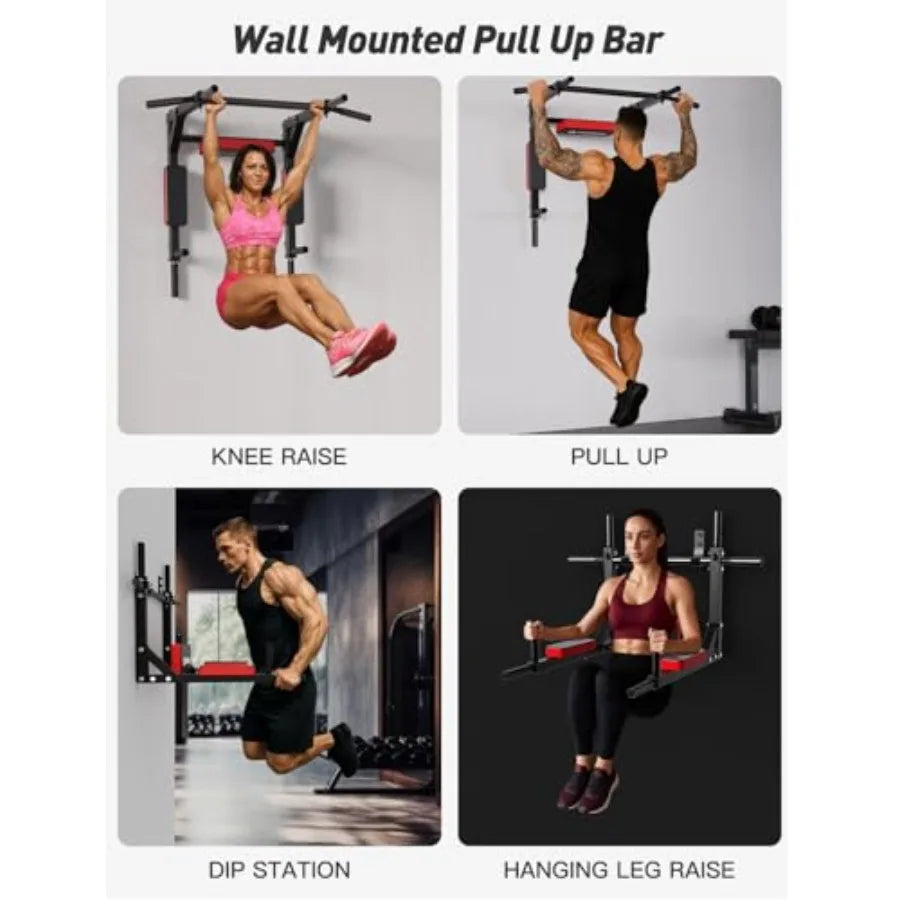 CRYSTAL FIT Heavy-Duty Wall-Mounted Chin-Up Bar, Pull-Up Bar & Dip Station, Supports up to 440 LBS