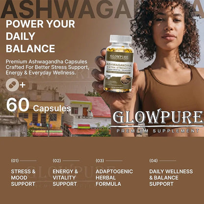 Premium Ashwagandha Root Extract Supplement, Daily Stress, Mood, Sleep, Energy & Focus Wellness Support - Bond Well Supplies