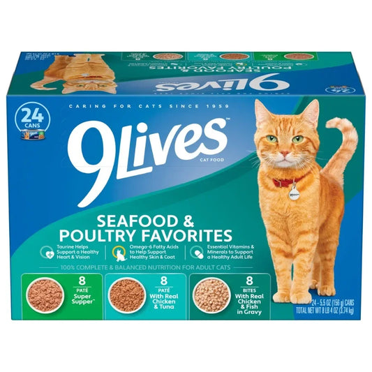 Seafood & Poultry Favorites Wet Cat Food Variety Pack, 5.5 oz Cans, Pack of 24