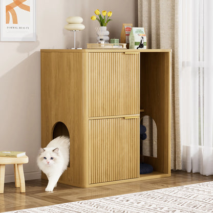 Multi-Functional Cat Litter Cabinet with Cat Tree, Hidden Litter Box Enclosure, Dual Doors & Storage Shelves for Home