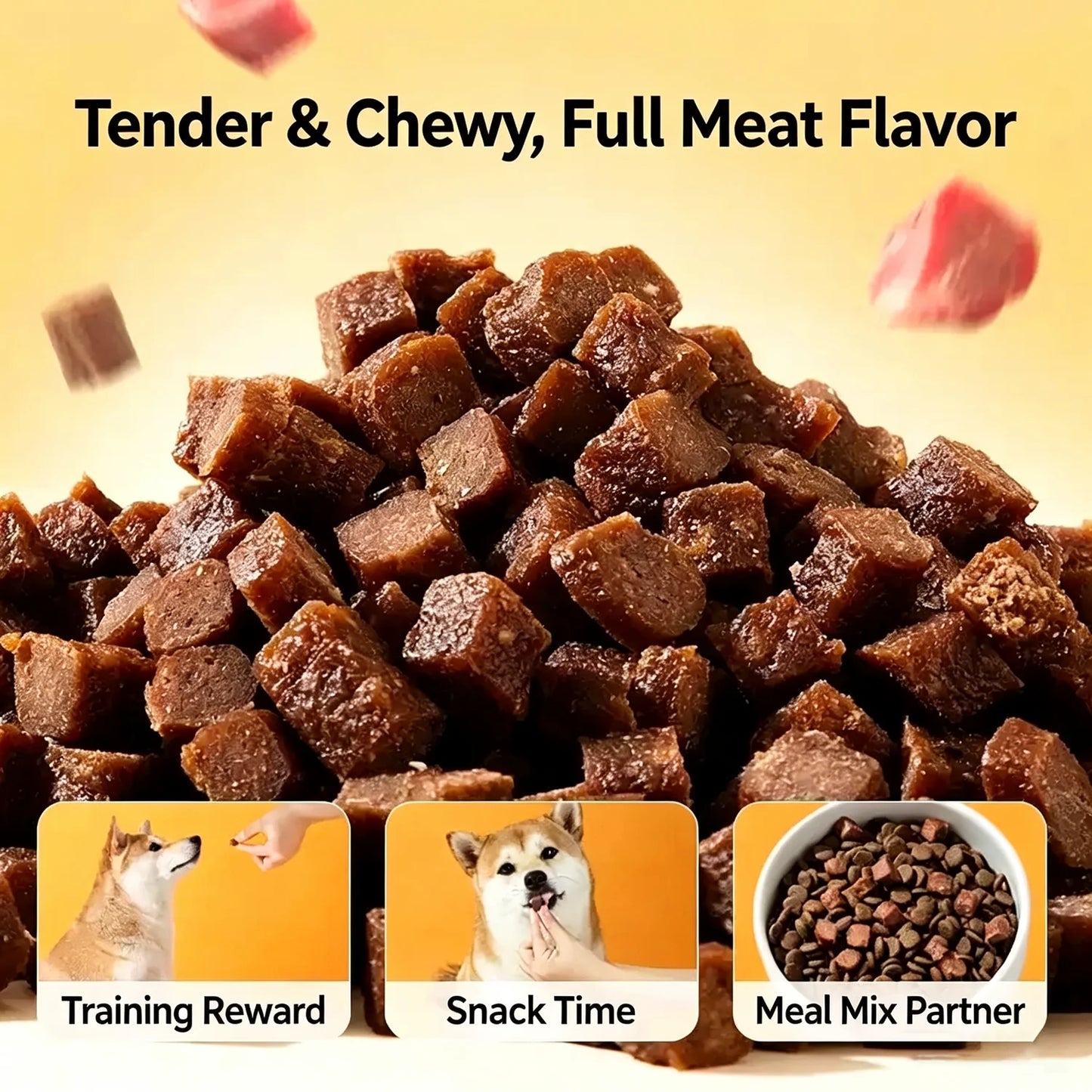 Premium Beef Jerky Treats for Dogs, Bite-Sized High-Protein Snacks and Meal Topper, Cat Friendly
