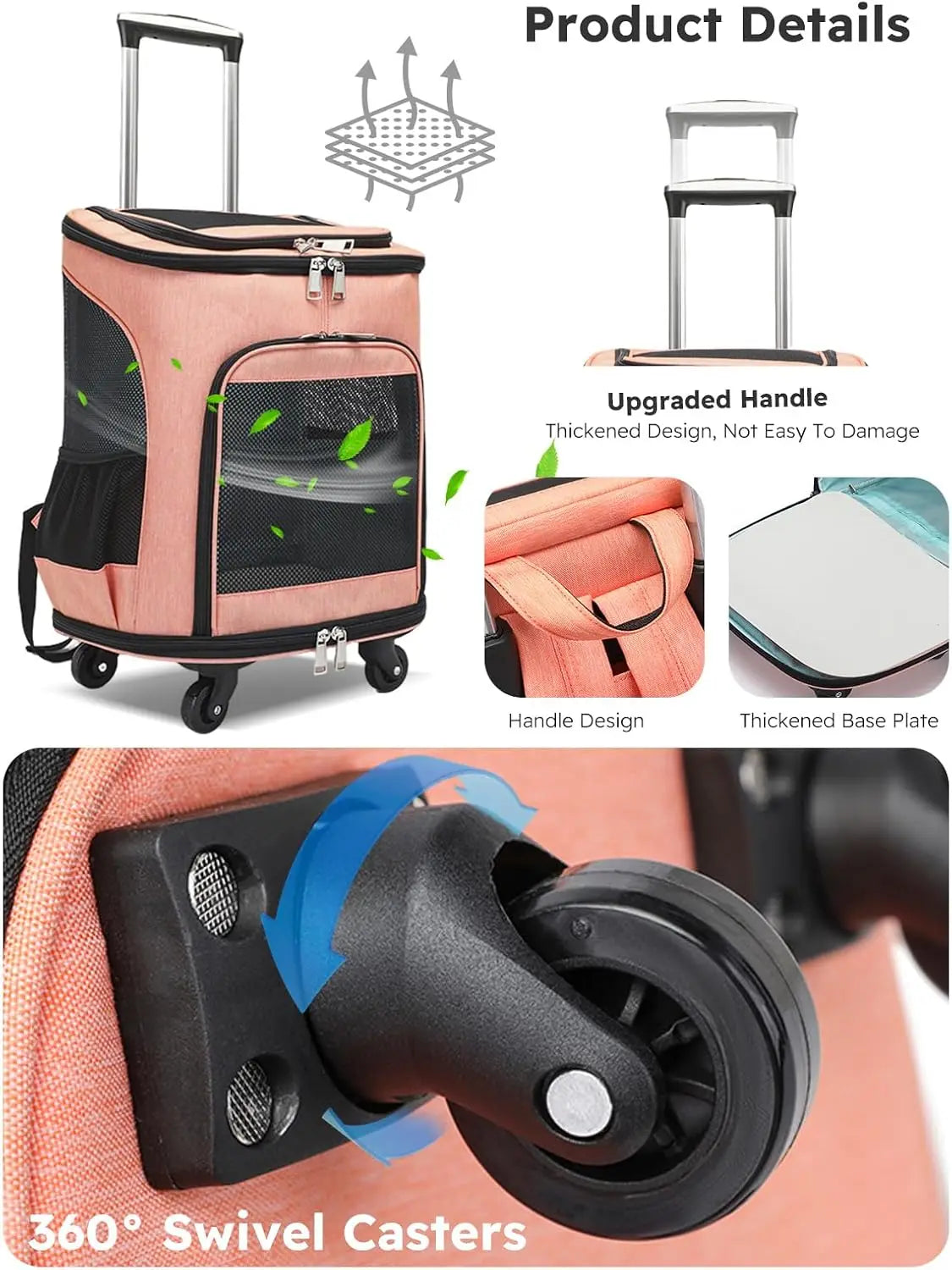 Airline-Approved Pet Carrier Backpack, 3-in-1 Rolling Design with Removable Pad for Cats & Small Dogs