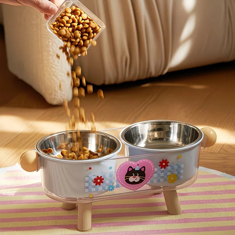 Raised Cat & Dog Feeding Bowl, Double Stainless Steel Pet Feeder for Food & Water - Bond Well Supplies
