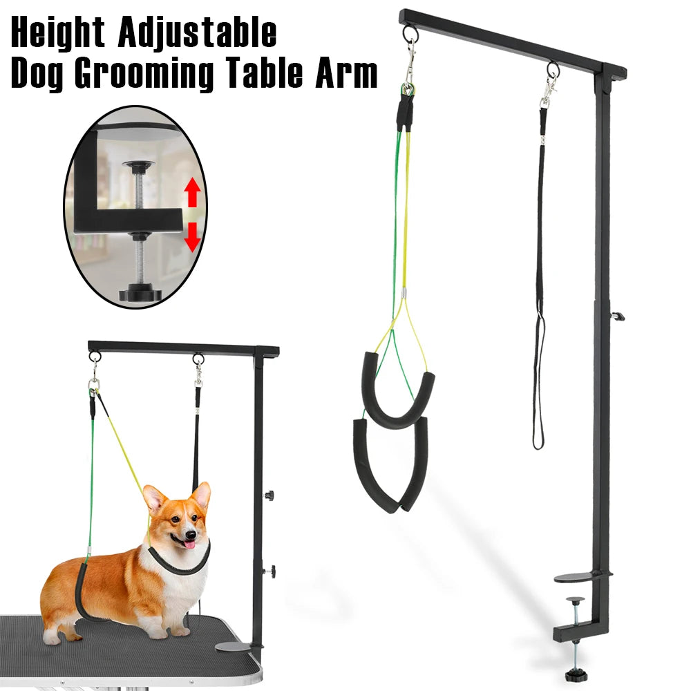 Height-Adjustable Dog Grooming Arm Stand with Clamp, Iron Pet Grooming Support for Nail Trimming & Haircuts