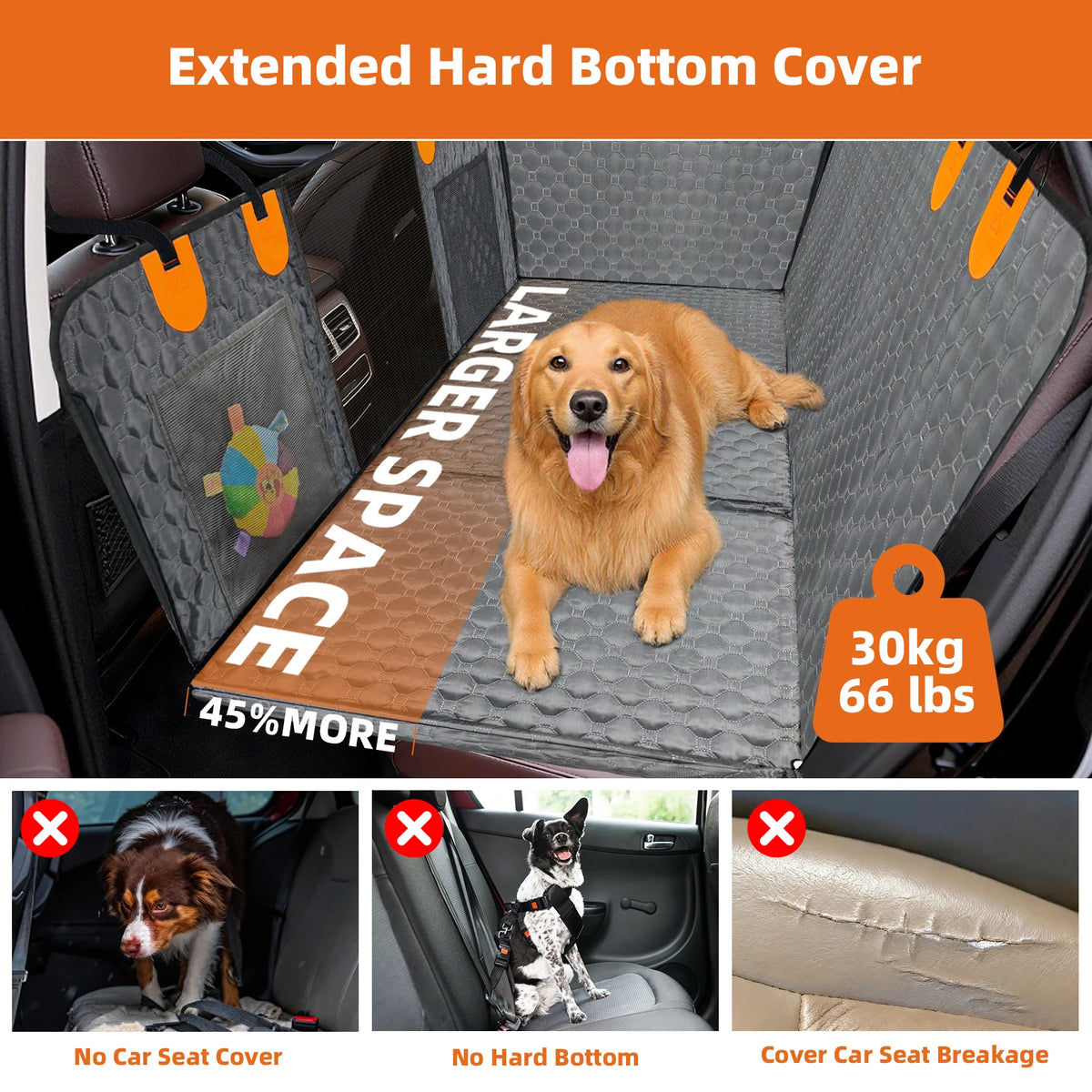 Waterproof Dog Car Seat Cover, Hard-Bottom Back Seat Protector with Extender for Travel - Bond Well Supplies