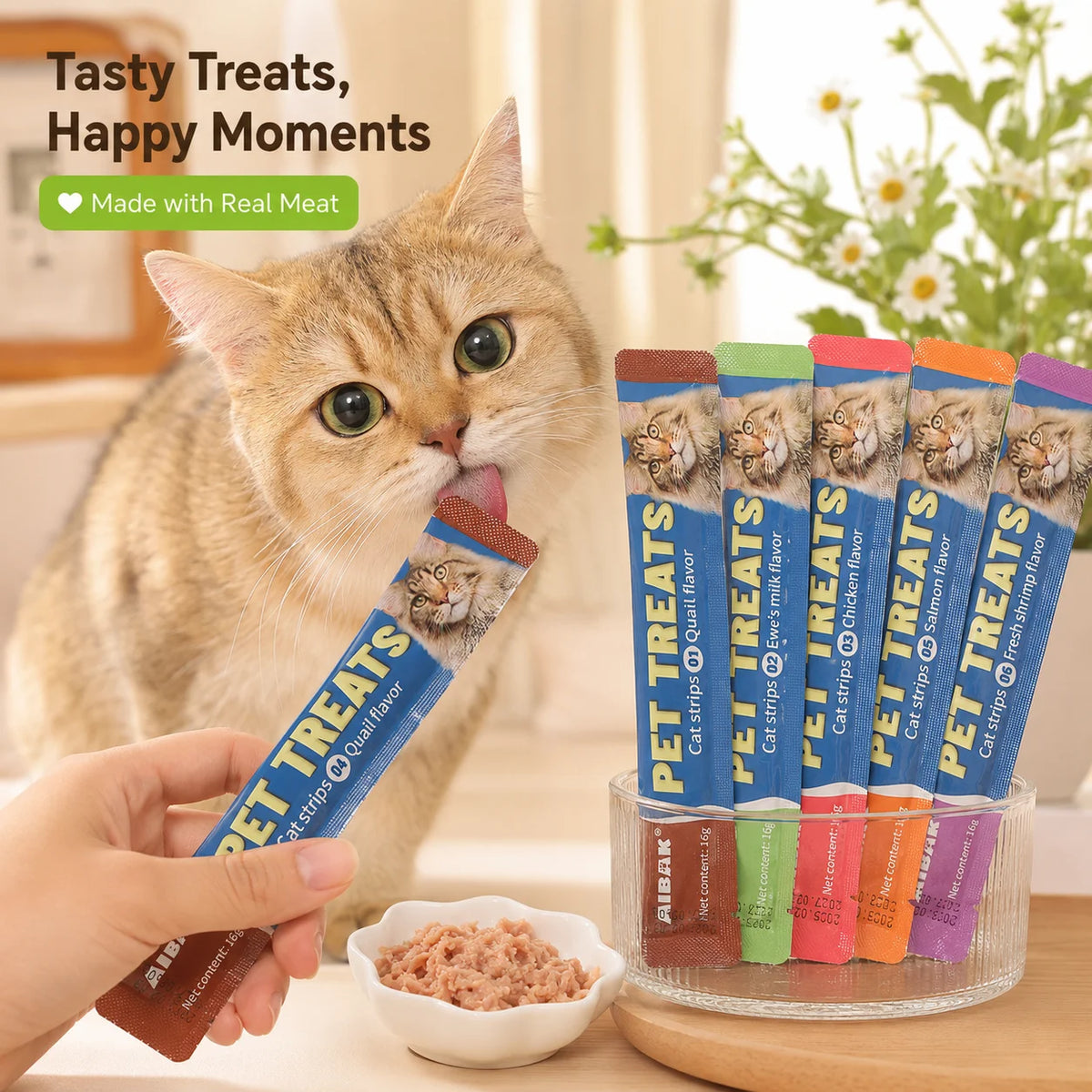 Premium Cat Treat Sticks, Soft Lickable Wet Food Snacks for Adult Cats & Kittens, Multi-Flavor - Bond Well Supplies