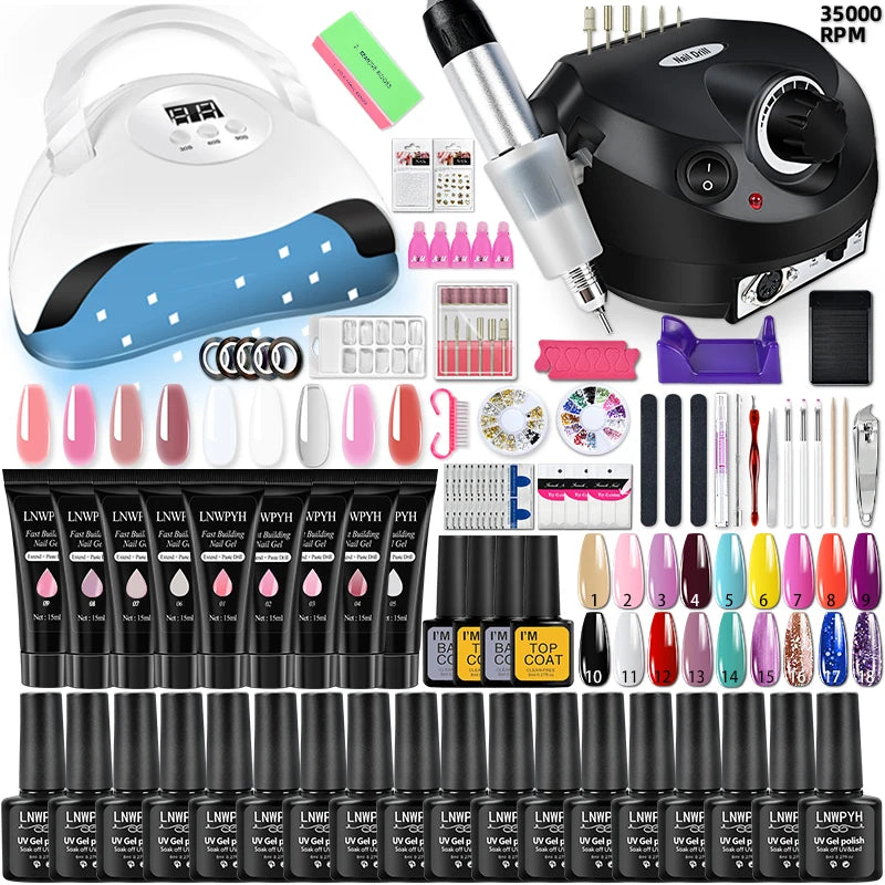 Professional Gel Nail Polish Kit, Semi-Permanent UV LED Gel Varnish Set with Nail Dryer & Electric Nail Drill - Bond Well Supplies