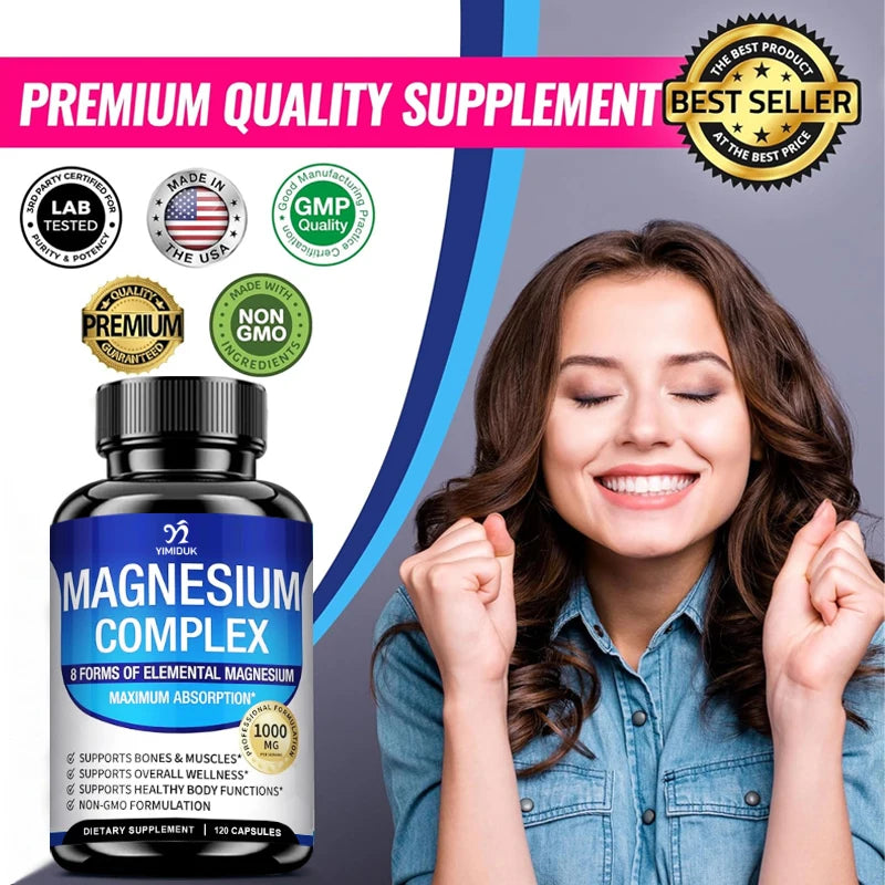 Magnesium Capsules with Glycinate, Malate & Citrate Blend for Muscle, Bone and Sleep Support