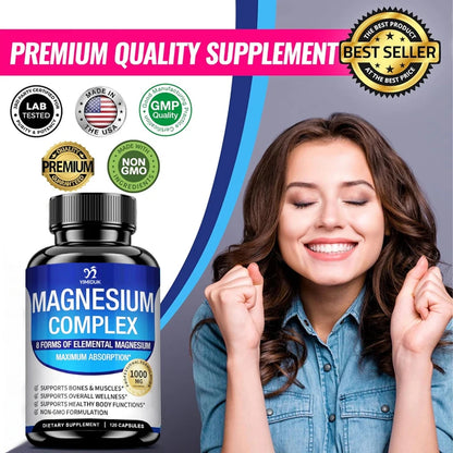 Magnesium Capsules with Glycinate, Malate & Citrate Blend for Muscle, Bone and Sleep Support
