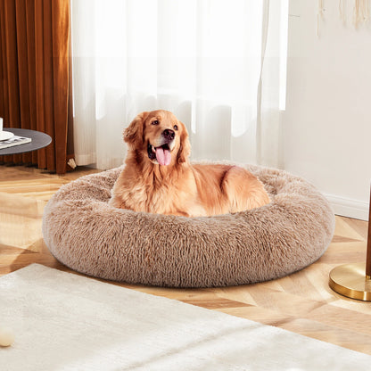 Cozy Round Plush Dog & Cat Bed, Faux Fur Cuddler with Non-Slip Base, Machine Washable Indoor Pet Bed