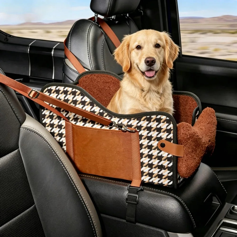 Center Console Dog Car Booster Seat, Portable Travel Bed for Small Dogs and Puppies