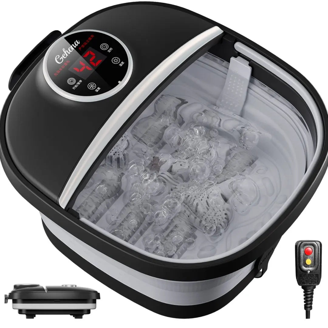 Foldable Electric Foot Spa Massager with Remote, Adjustable Heating, 6 Massage Rollers & Bubble Function
