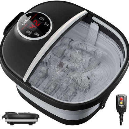 Foldable Electric Foot Spa Massager with Remote, Adjustable Heating, 6 Massage Rollers & Bubble Function