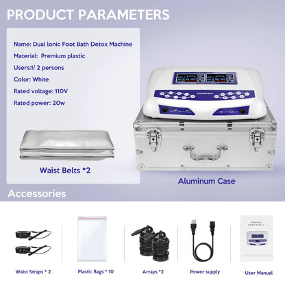 Professional Ionic Foot Bath Spa Machine, Dual Foot Bath System with Massage Pads & Far Infrared Waist Belt
