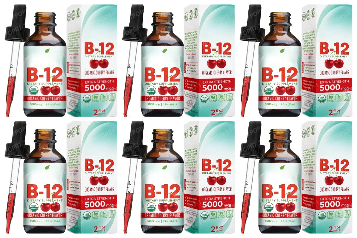 Vitamin B12 Liquid Supplement 5000mcg, Methylcobalamin Sublingual Drops, Cherry Flavor, Vegan & Sugar-Free, 60ml - Bond Well Supplies