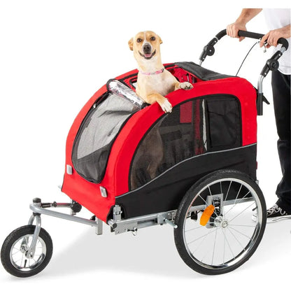 Pet Bike Trailer for Dogs, 2-in-1 Bicycle Carrier & Stroller with Hitch, Suspension and Safety Flag, 66 lb Capacity