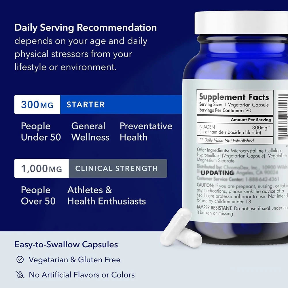 TRU NIAGEN NAD+ Supplement, 300mg Niagen, Cellular Energy Support, 90 Capsules