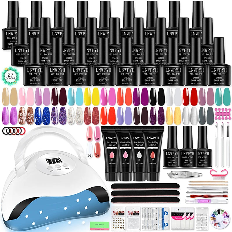Semi-Permanent Gel Nail Polish Kit, 27 Colors with LED Lamp, Base & Top Coat for Home & Salon - Bond Well Supplies
