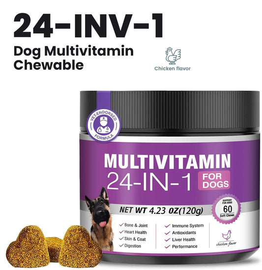 Complete 24-in-1 Dog Multivitamin Chews, Skin, Coat, Heart, Joint, Gut & Overall Wellness Support - Bond Well Supplies