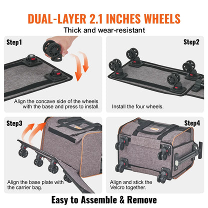Airline-Approved Rolling Cat Carrier with Wheels, Telescopic Handle and Shoulder Strap