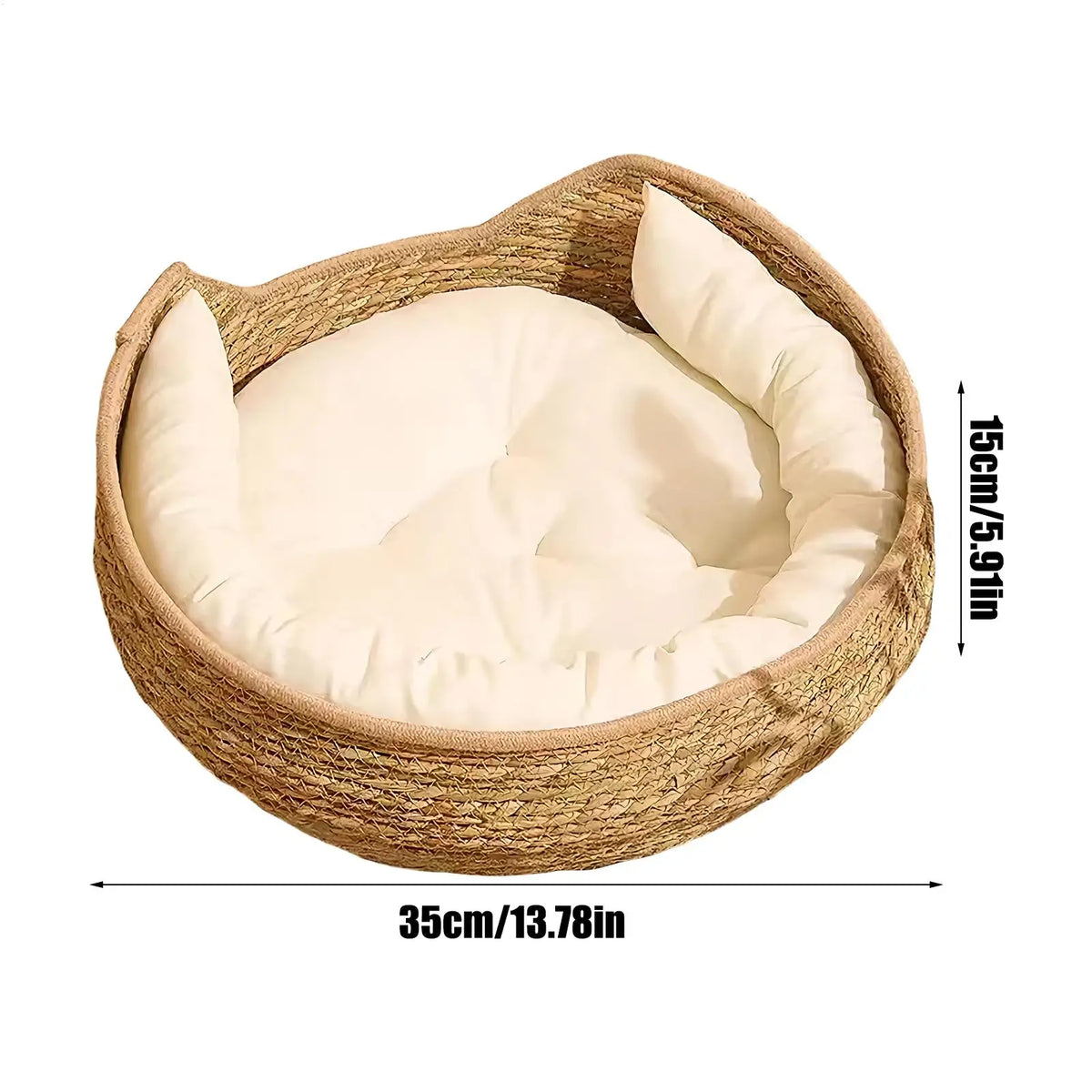 Woven Pet Bed for Cats, Cozy Nest with Soft Cushion & Pillow for Sleeping and Resting - Bond Well Supplies