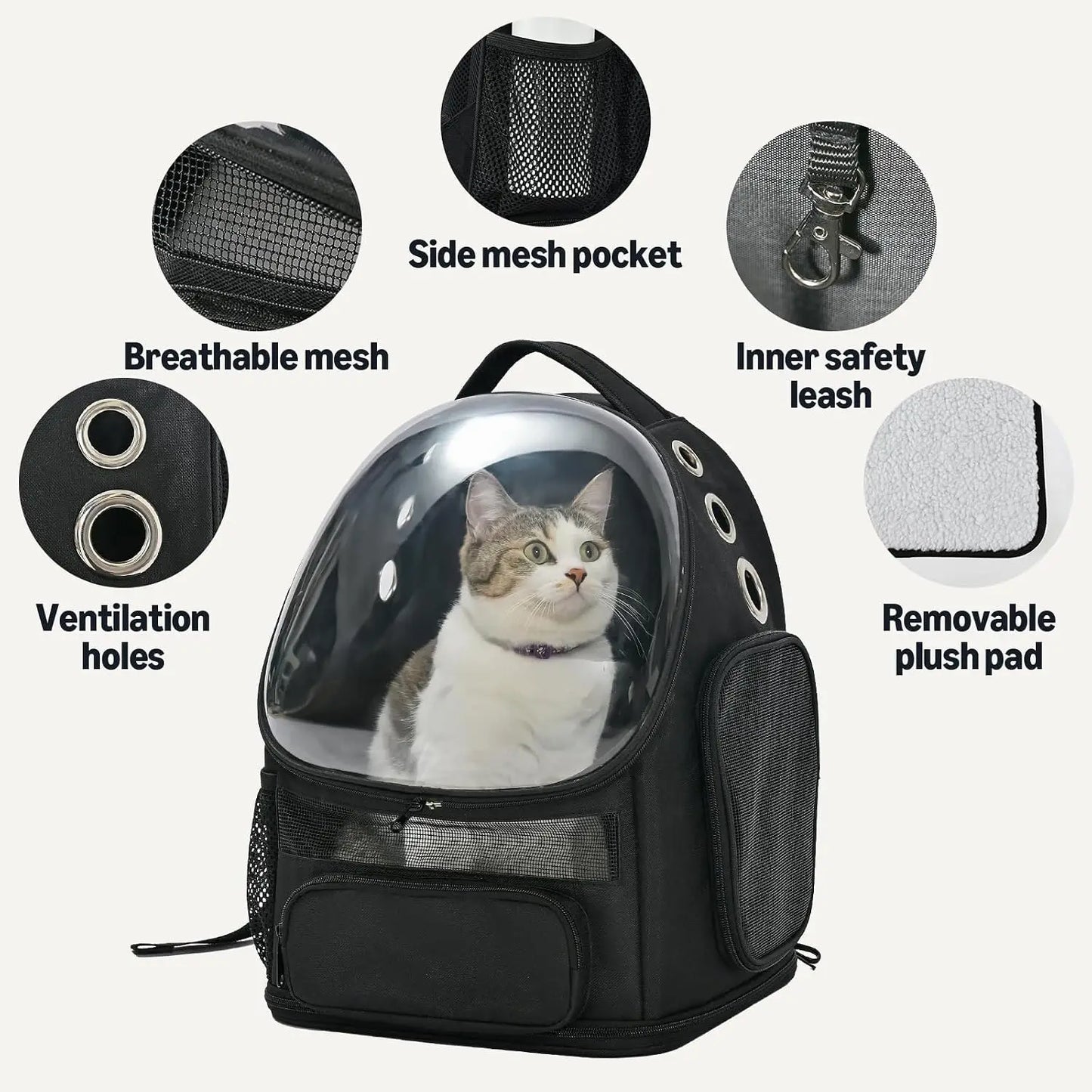 Pet Carrier Backpack for Small Cats and Dogs with Bubble Window, Ventilated Mesh and Foldable Design