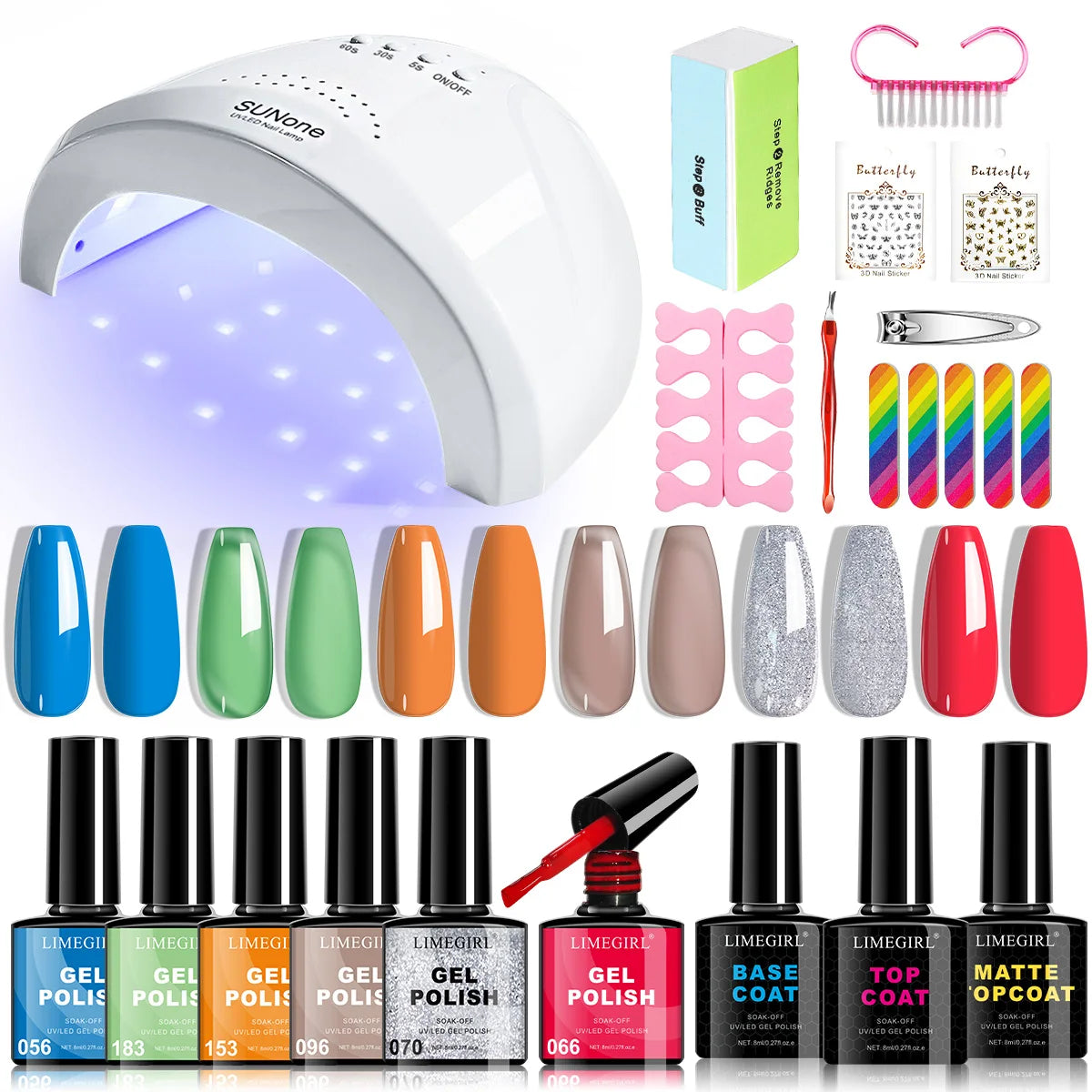 LIMEGIRL UV LED Gel Nail Kit, Semi-Permanent Gel Varnish with Nail Lamp & Professional Manicure Tools - Bond Well Supplies