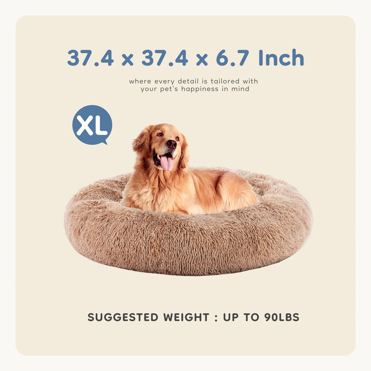Cozy Round Plush Dog & Cat Bed, Faux Fur Cuddler with Non-Slip Base, Machine Washable Indoor Pet Bed