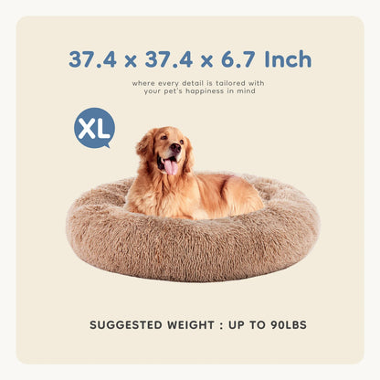 Cozy Round Plush Dog & Cat Bed, Faux Fur Cuddler with Non-Slip Base, Machine Washable Indoor Pet Bed
