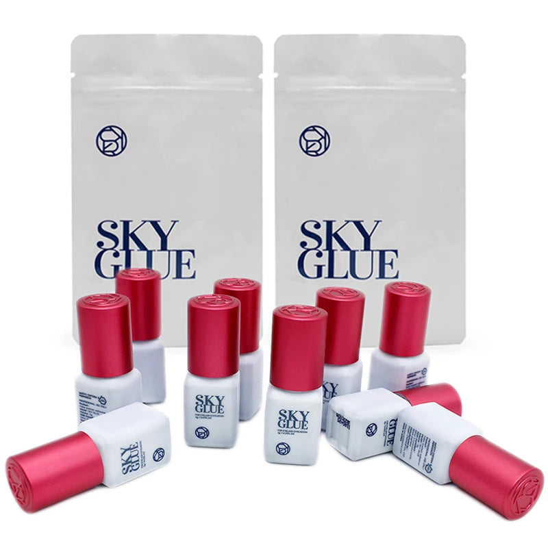 SKY Eyelash Extension Adhesive, 10 Bottles x 5ml, Black Lash Glue for Professional Makeup - Bond Well Supplies