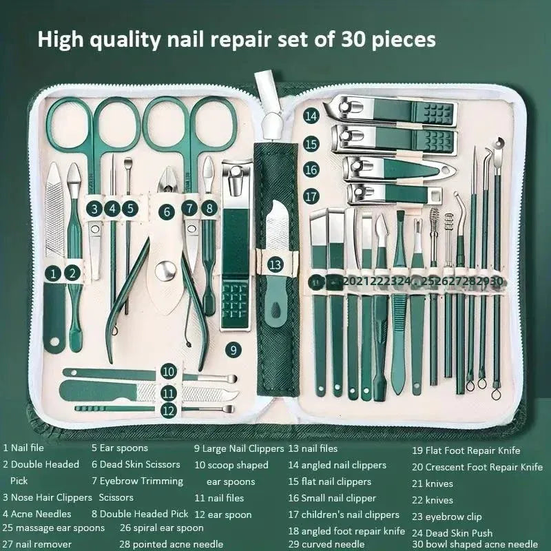 30-Piece Professional Stainless Steel Manicure and Pedicure Set with Travel Case