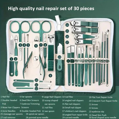 30-Piece Professional Stainless Steel Manicure and Pedicure Set with Travel Case
