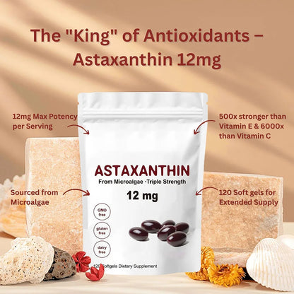 Natural Astaxanthin 12mg Antioxidant Supplement, 120 Count