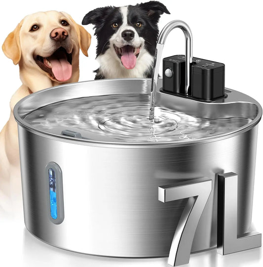 Wireless Rechargeable 7L Cat & Dog Water Fountain, Stainless Steel Automatic Sensor Pet Drinking Dispenser