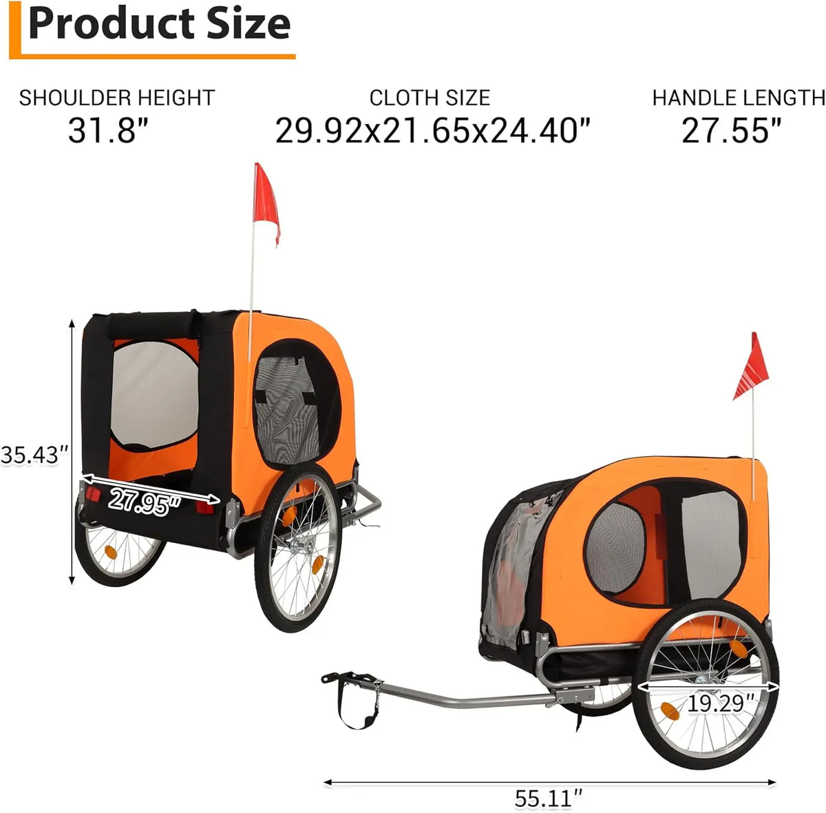 Large Dog Bike Trailer, 88 lb Capacity Foldable Pet Bicycle Carrier with Universal Coupler